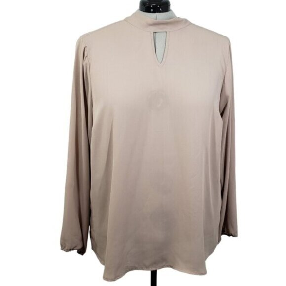 Torrid Georgette Mock Neck Blouse Taupe Size 3X Long Sleeve Work Wear St… - Picture 1 of 13